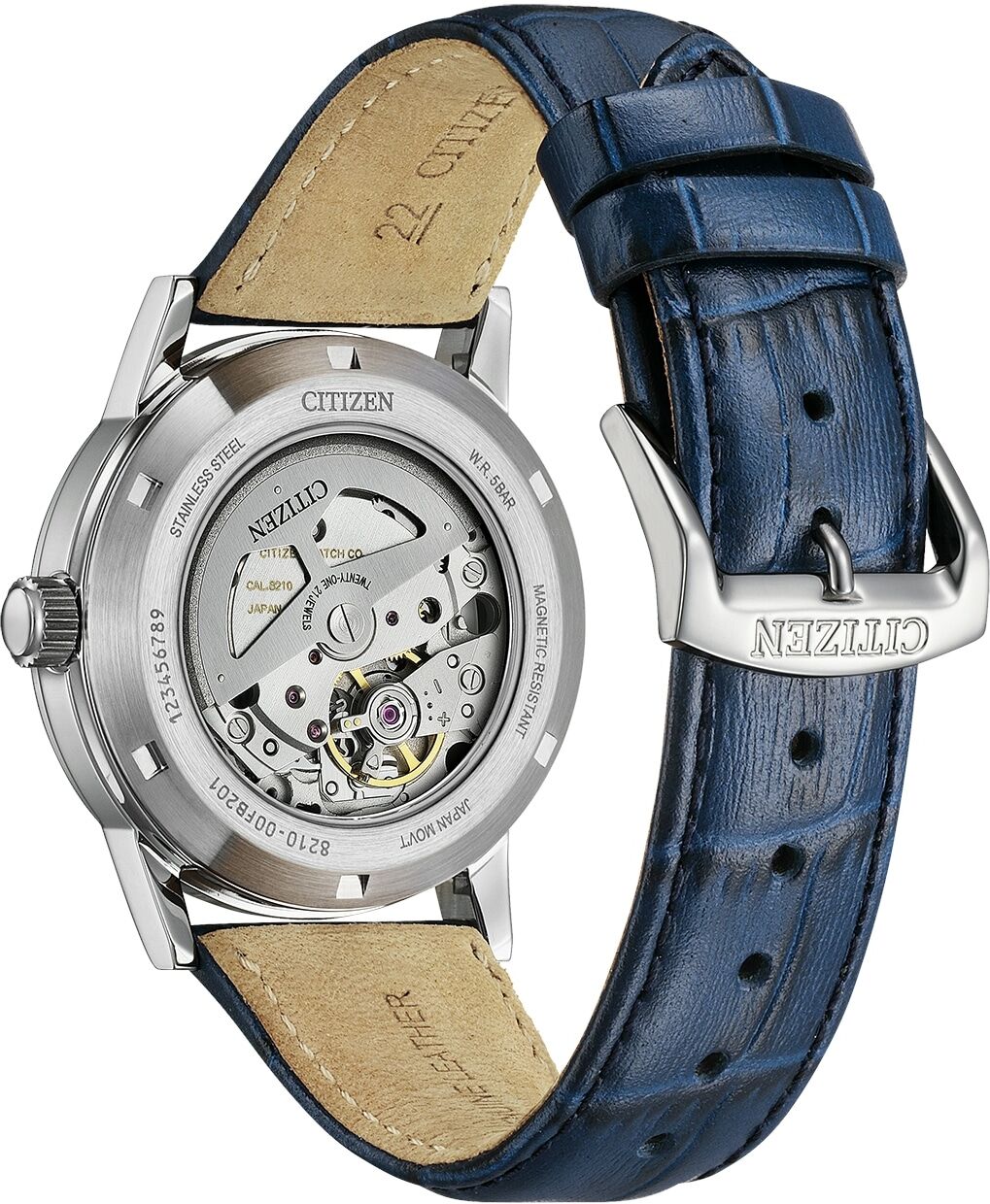 Automatikuhr CITIZEN "Automatik Classic", blau (blau, silberfarben), Armbanduhren, Herren, Automatikuhr, Armbanduhr, Herrenuhr, Lederarmband, analog, Big Date