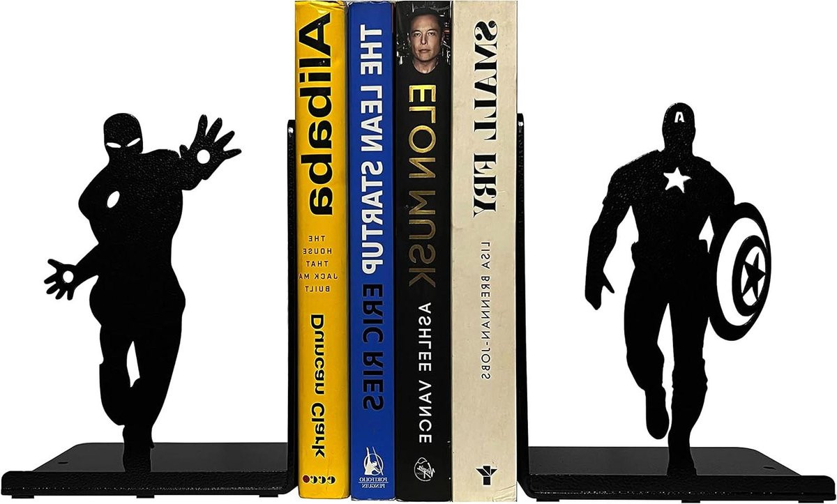 Decoratieve metalen boekensteunen in het zwart, 2 stuks