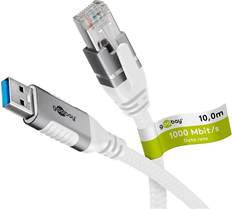20x Goobay 74163 Ethernet-Kabel, USB-A 3.0 auf RJ45, 10 Meter, weiß - verbindet Router, Modem oder Netzwerk-Switch mit dem USB-A-Anschluss von Laptop, Tablet oder Smartphone