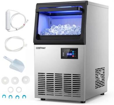 Costway Stainless Steel Spray Ice Maker 80 Lbs Per Day with Clear Hard Ice Machine