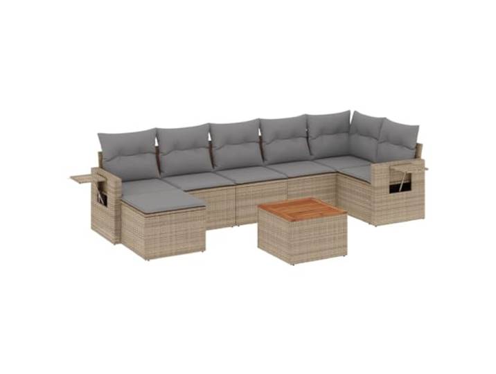 PUGYNBK 8-teiliges Sitzgruppe Rattan PE beige Aufbewahrung unter dem Sitz, wasserdichte Tasche, klappbarer Seitentisch, modulares Design