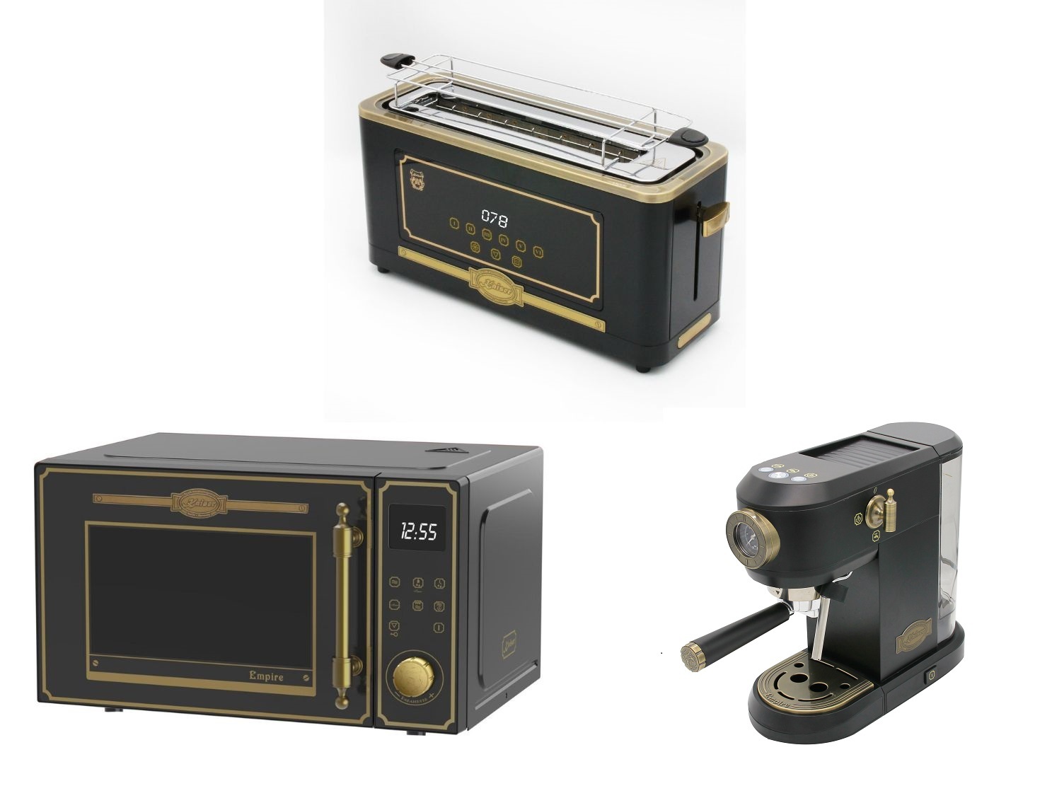 Kaiser Empire M 2530 Em Mikrowelle 25L+Kaffeemaschine KA 2005 Em Empire,19 bar+Retro-Toaster T 4000 Em