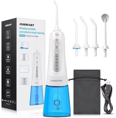 Uplift Essentials AquaPulse Cordless Water Flosser 300ML Portable Oral Irrigator With 4 Modes And USB Rechargeable Design white Skyblue