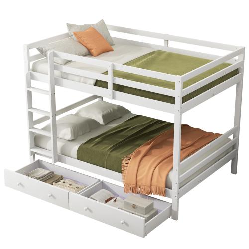Etagenbett mit Lattenrost, 140x200 cm, Kinderbett mit Leiter, Schubladen und Rausfallschutz, Holzbett, Jugendbett