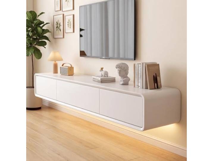NOYHHAV Massivholz TV Lowboard TV Schrank Lowboard Hängend,Fernsehschrank mit LED Für Das Wohnzimmer Und Schlafzimmer Und Hotel Weiß 160CM