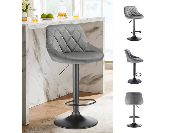 Lot de 2 Tabourets de Bar XUANYU - Style Industriel - Gris - Assise en Velours