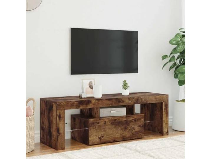 TV Unterschrank mit LED Beleuchtung Raucheiche 120x35x40cm Holzwerkstoff mit Stauraum und RGB LED Lichtern Modernes Design
