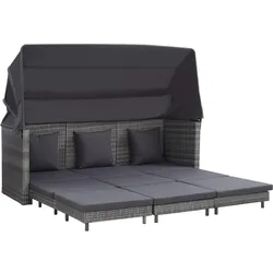 vidaXL Ausziehbares 3-Sitzer-Schlafsofa mit Dach Poly Rattan Grau