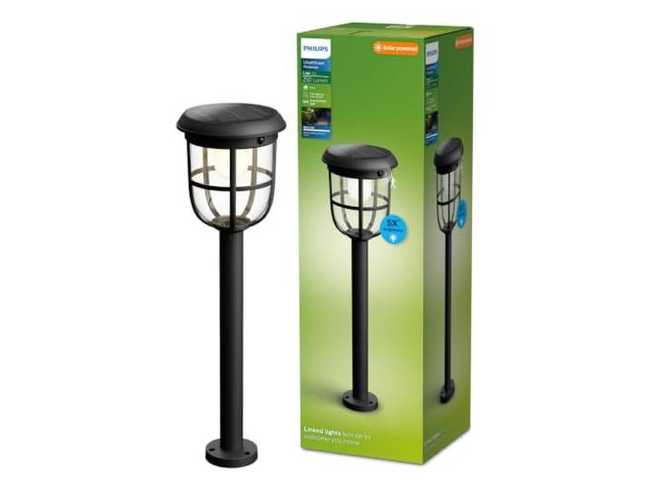 PHILIPS Outdoor Ultra-Efficient Solar Radii Sockelleuchte Spiess 1.3W, Linkable Sensor, 3000 Kelvin, schwarz