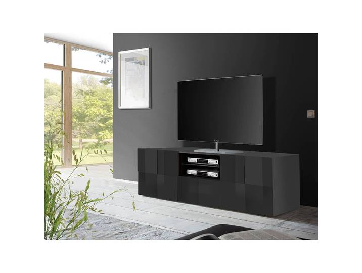 Meuble TV Dama II Panneau aggloméré enduit Gris/Anthracite brillant 181 x 57 x 42cm