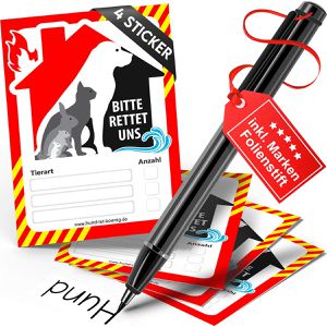 HUND-IST-KÖNIG Hinweisetiketten Notfallaufkleber, Set, 105 x 74mm selbstklebend, wetterfest, 4 Stück