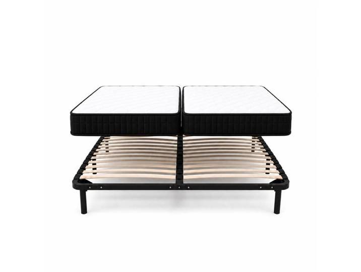 Ensemble Sommer 160x200 + Lot de 2 Matelas 80x200 – Structure Métal & Lattes Bois