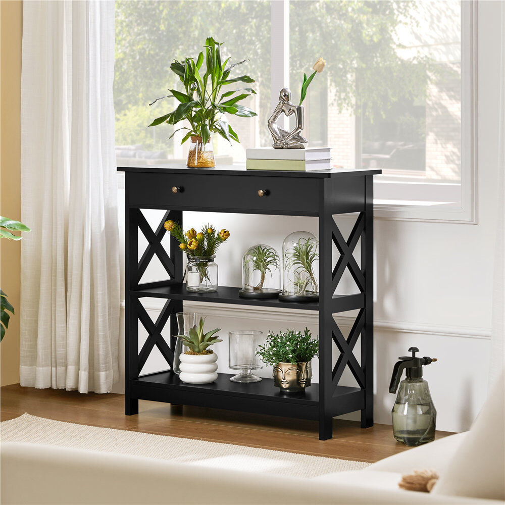 Yaheetech Wooden Console Table Black 80 cm H x 30 cm W x 80 cm L