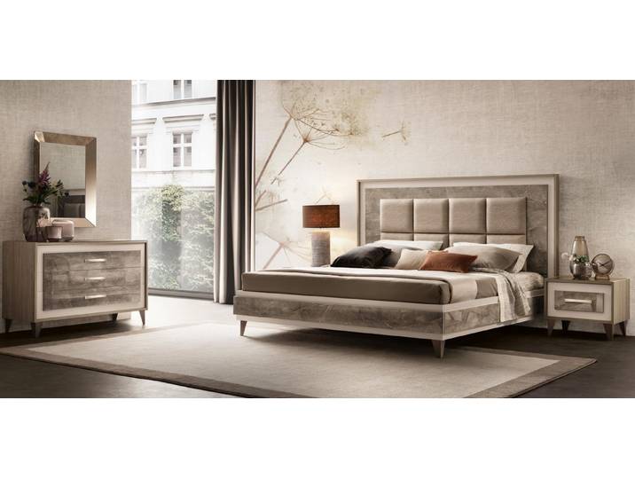 JVmoebel Schlafzimmer-Set Arredoclassic Schlafzimmermöbel in Grau mit edler Holzverarbeitung, (4-tlg., 4-teilig), Made in Europa