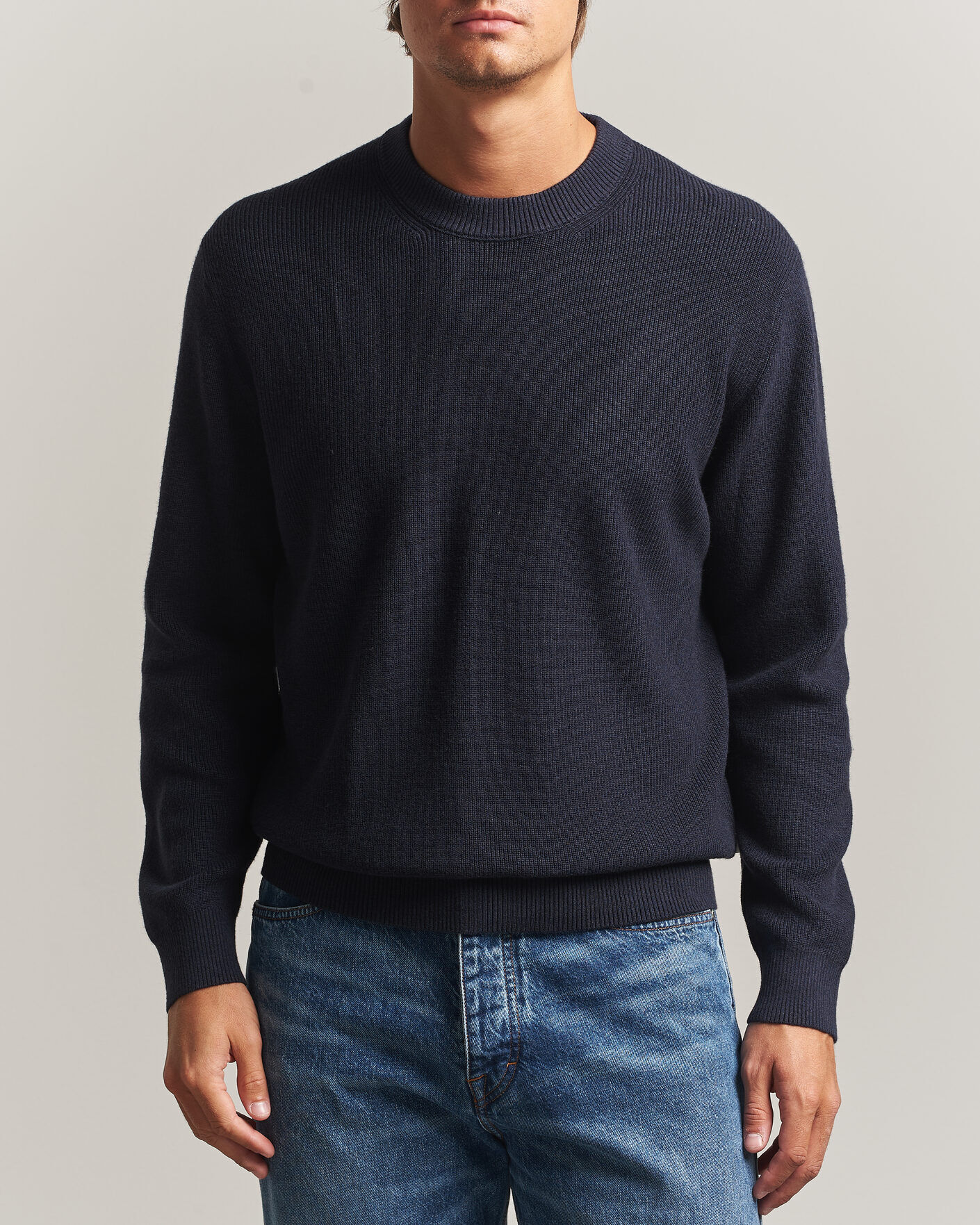 NN07 Hope Cotton/Cashmere Rib Knitted Sweater Navy men M Blå