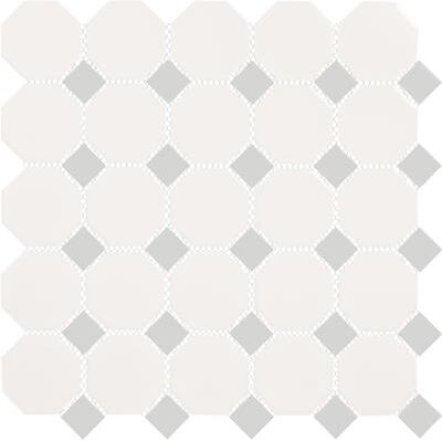 Daltile Octagon and Dot 2 x 2 Ceramic Mosaic Wall & Floor Tile in White/Grey, 10PK - 12x12