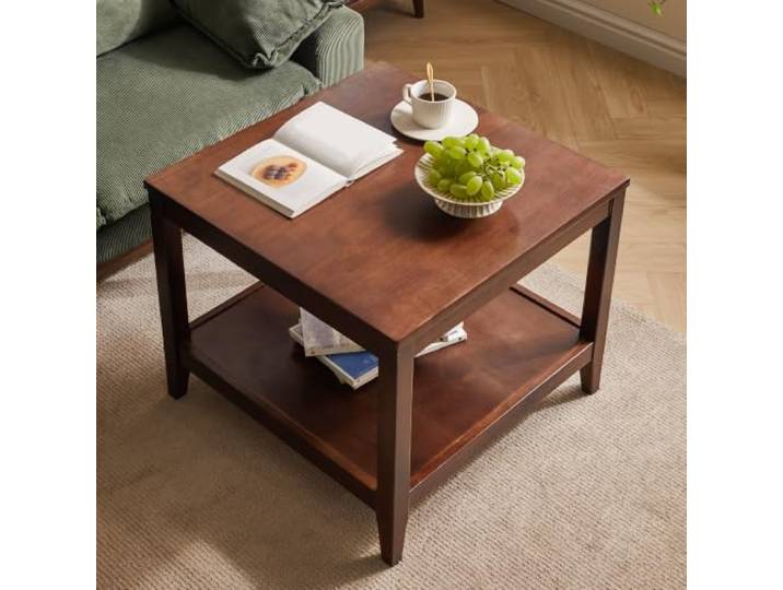 Twwhshf-ou Massivholz-Beistelltisch, 2-stöckiger quadratischer Beistelltisch mit Stauraum for Zuhause