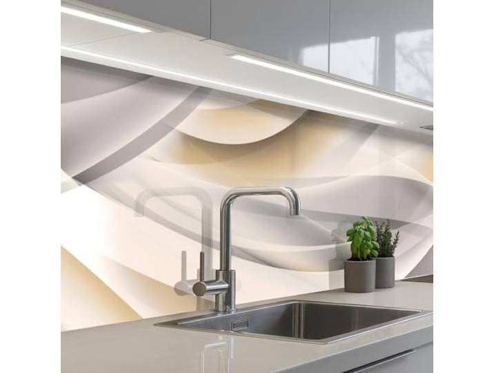 KitchenYeah© Küchenrückwand Selbstklebende Kitchen Wall Protector Küchen 80x500 cm - Rückenwand Küchenfronten Küchenrückwände Küche Wand Wellen - Abstrakt - Beige