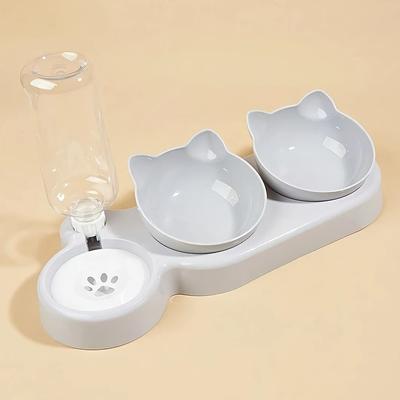 Uplifted Finds Pet Bowls With Water Feeder 3 In 1 Cat Water And Food Bowl Set With Gravity Water Bottle gray