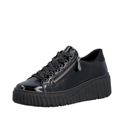 Plateausneaker RIEKER, Damen, Gr. 41, Textil, schwarz, Lackleder, glänzend, Schuhe Plateausneaker, Freizeitschuh, Halbschuh, Schnürschuh mit Plateausohle