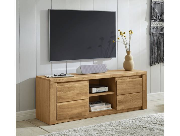 Lowboard GOODPRODUCT Burani , braun (eiche teilmassiv), B:140cm H:48cm T:35cm, FSC-zertifiziertes teilmassives Holz, Sideboards, Lowboard, grifflose Optik