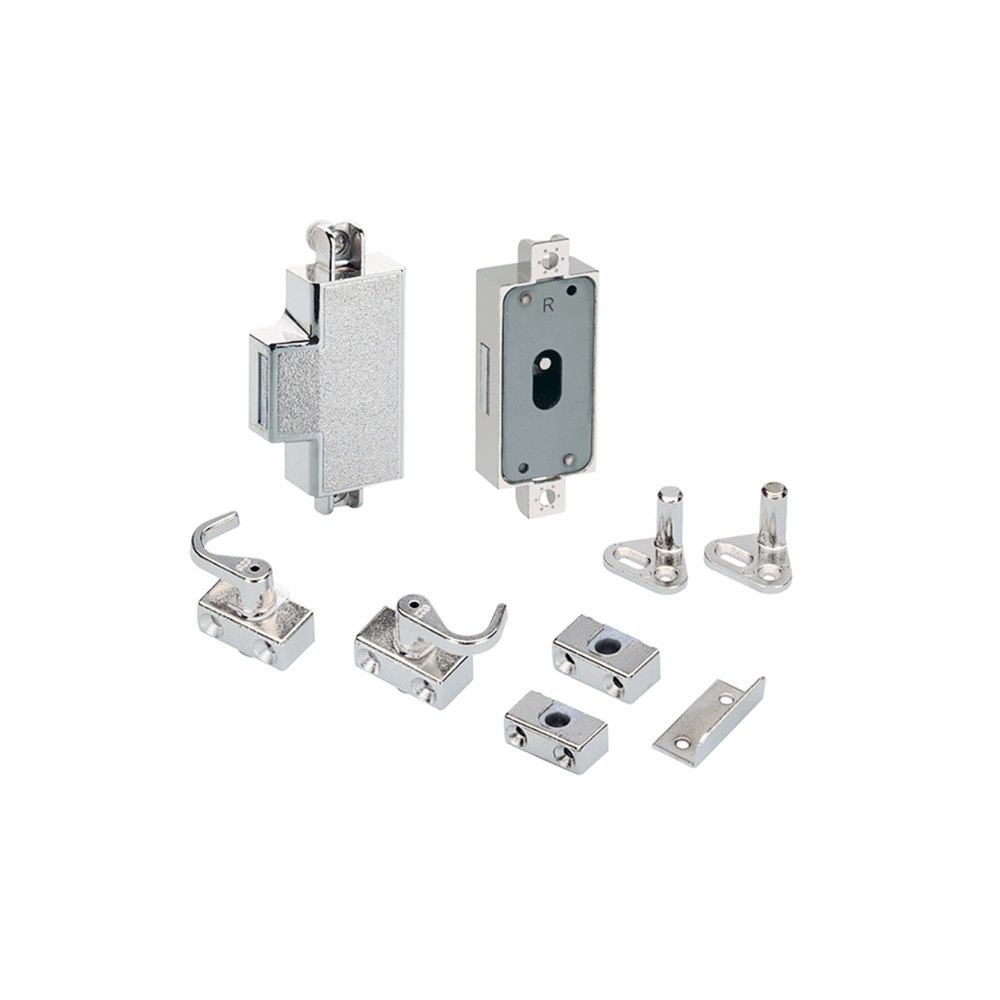 Hettich Drehstangenschloss-Set, mit Anschlägen,D25,Metall,vernickelt zum Anschrauben,Für Stangen Ø 6mm 77883