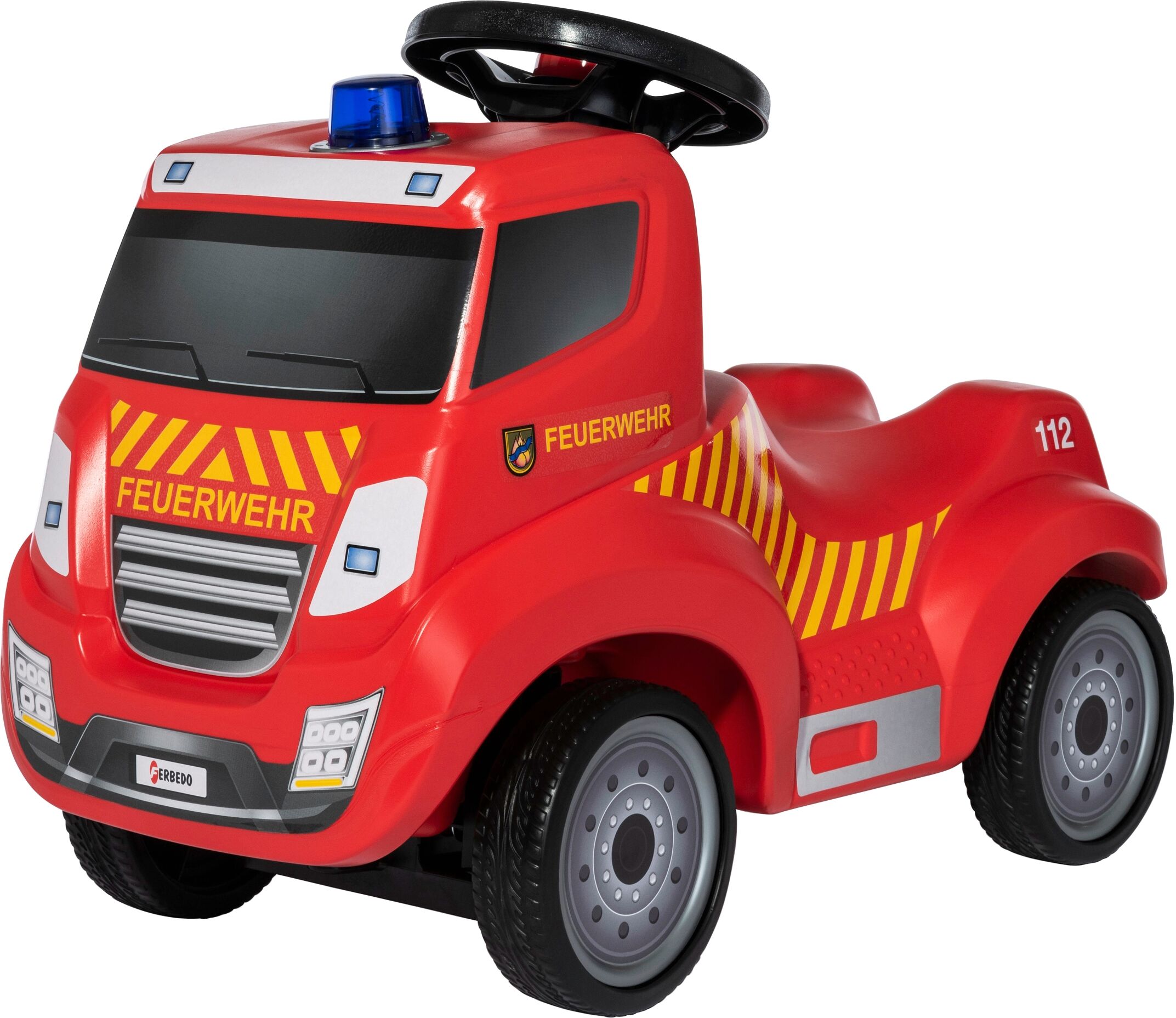 Rutscherauto FERBEDO "Ferbedo Truck", rot (feuerwehr), Rutschautos, KinderB:30cm H:59cm T:44cm, Kunststoff, Rutscherauto, incl. Ferbedo MiniFlash (Blaulicht mit Sirene), B:30cm H:59cm T:44cm