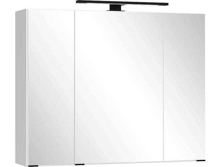 Badezimmerspiegelschrank WELLTIME CADIZ, gedämpfte Scharniere , weiß, B:80cm H:64cm T:20cm, Holzwerkstoff, Schränke, Badezimmerspiegelschrank, Rundumsicht, dank besonderer Klapptechnik