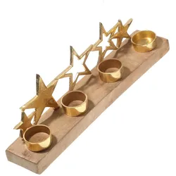 MARELIDA Teelichthalter goldene Sterne Kerzenständer für  4 Teelichter o. LED Teelichter