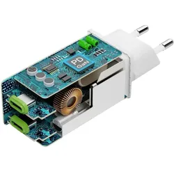Hama Schnellladegerät, GaN, 2x USB-C, PD/Qualcomm, Mini-Ladegerät, 65 W, Weiss (65 W), USB Ladegerät, Weiss