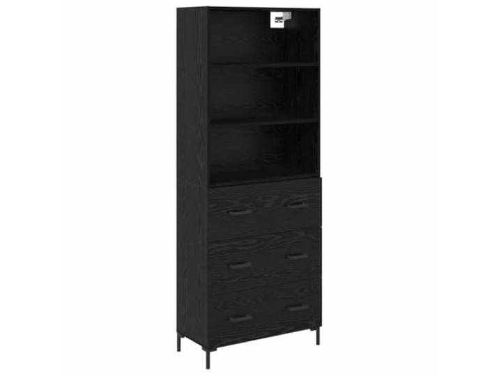 Highboard Schwarz Eichen-Optik 69,5 x 34 x 180 cm Holzwerkstoff Stauraum, Regalbretter, Esszimmer, Wohnzimmer, minimalistische Eleganz, einfache Montage