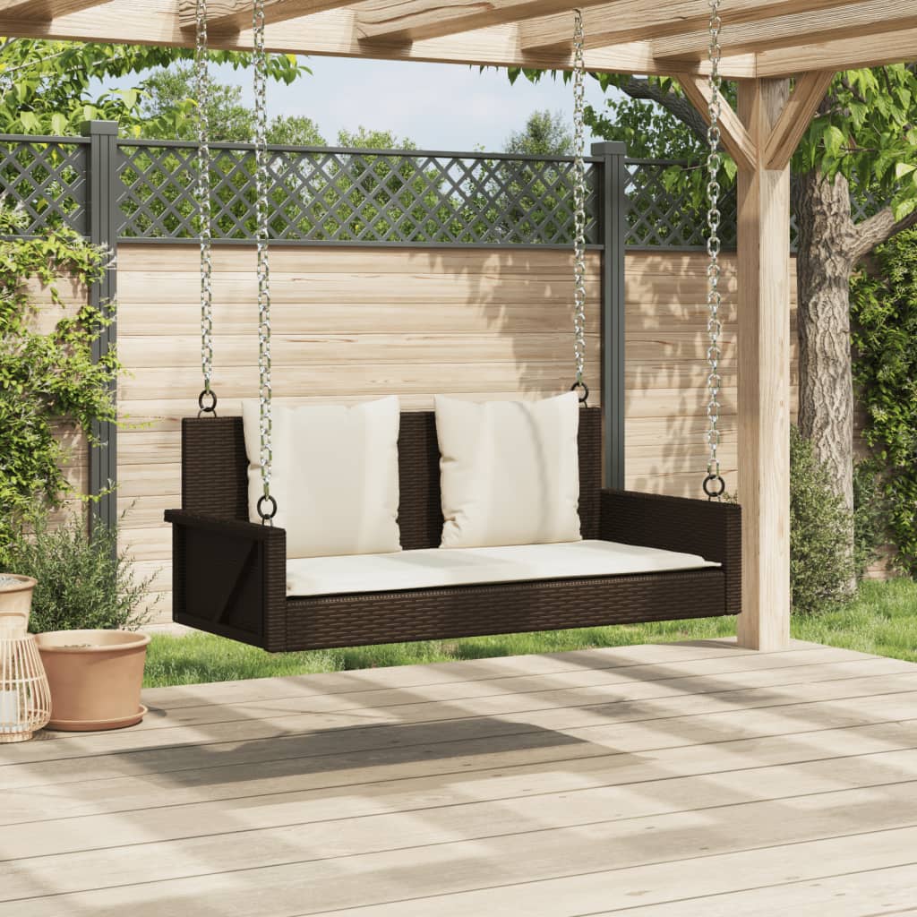 vidaXL Balancelle avec coussins marron 119x56x48 cm résine tressée