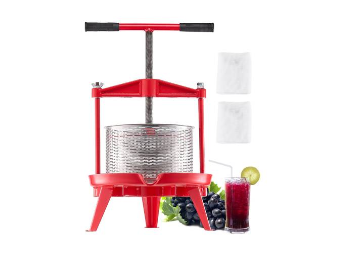 SucceBuy Presse à vin et fruits 9L 14L, panier en acier inoxydable avec faisceau transversal et structure triangulaire, machine à jus manuelle pour la cuisine