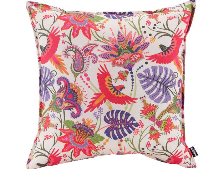 Dekokissen H.O.C.K. Leila Garden , lila (lila, weiß, geblümt), B:50cm H:10cm L:50cm, Polyacryl, Dekokissen_Sitzkissen_Kissenhüllen, Dekokissen, Outdoor geeignet, Wendekissenhülle mit Füllung, 1 Stück