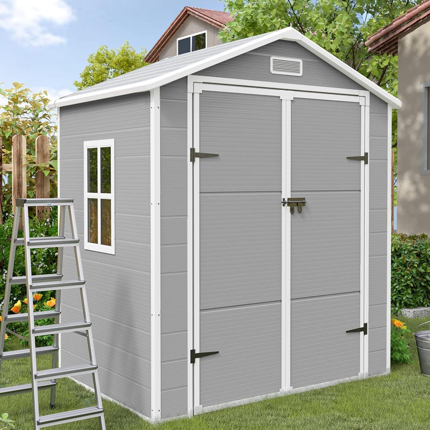 Gartenhaus wetterfest 3.9 m³ Kunststoff-Harz Grau & Weiß 183x137x210cm mit Fenster