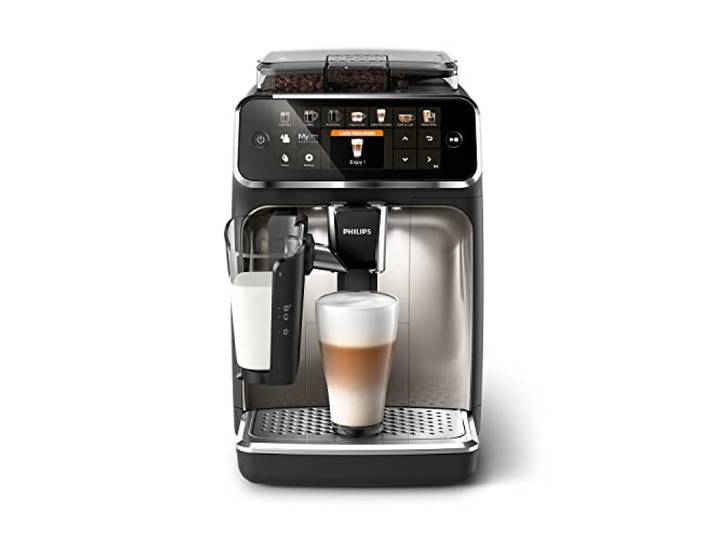 PHILIPS machine à café grain 5400\, 12 boissons\, LatteGo\, Noir Chrome Carafe LatteGo facile à nettoyer\, écran intuitif\, Expresso broyeur avec 4 profils utilisateur\, broyeur céramique (EP5447/90)