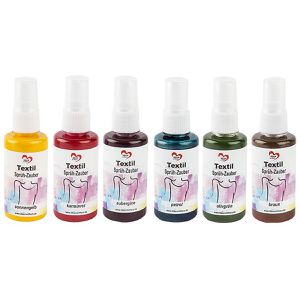 Ideen-mit-Herz Stoffmalfarben Textil-Sprüh-Zauber 3, 6 Farben, für helle Textilien, waschfest bis 30°C, 6x 50ml