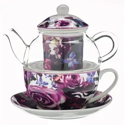 TRENDSHOP Tee-Set Tea for One 4-teilig Rosenblüte