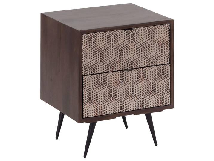 Mid.you Nachtkästchen, Walnussfarben, Metall, Mangoholz, Hartholz, Holz, 2 Schublade(n) Schubladen, 40x50x35 cm, Schlafzimmer, Nachtkästchen
