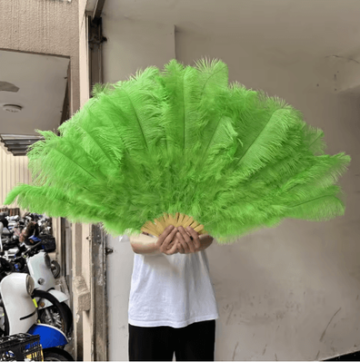Inspire Picks Luxury Ostrich Feather Folding Fan Large Burlesque Dance & Stage Performance Fan (100130cm) apple Green 100cm 2pcs