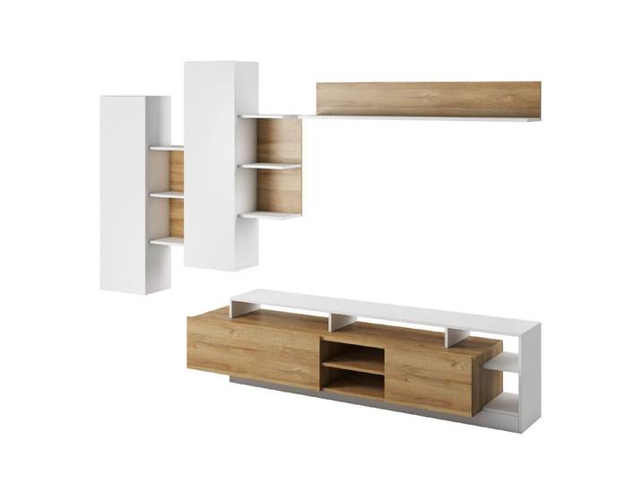 MOEBLO Wohnwand SET015, (Craft Eiche Gold + Anthrazit/ Weiß, Möbelsystem Möbelbausystem Modulare Schrankwand Möbel für das Wohnzimmer Möbel für das Wohnzimmer), BxHxT:260x172x40 cm