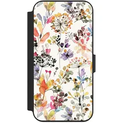 Nivocase Klapphülle für Apple iPhone 13 Handyhülle aus Kunst Leder NIVOflip schwarz Blume Muster Pastell (Apple iPhone 13), Smartphone Hülle, Schwarz