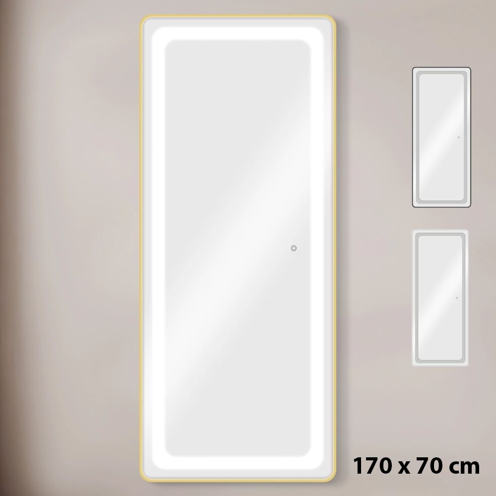 MUDI Specchiera Specchio da Parrucchiere LED touch retroilluminato – 170x70 cm LUSH ORO