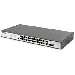 Digitus 24-Port Gigabit PoE Netzwerkswitch, 19 Zoll, unmanaged, 2 Uplink Ports, SFP, 370 W, af/at