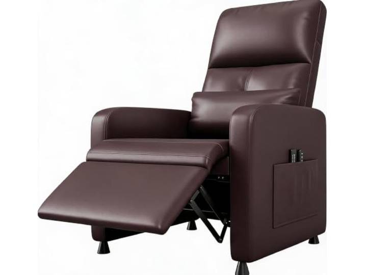 Elektrischer Relaxsessel mit Aufstehhilfe, Massage & Wärme, TV-Sessel aus PU-Leder - Verstellbare Liegefunktion, verlängerte Fußstütze - USB-C+USB, 2 Getränkehalter, Seitentaschen - Braun - 26A Brown