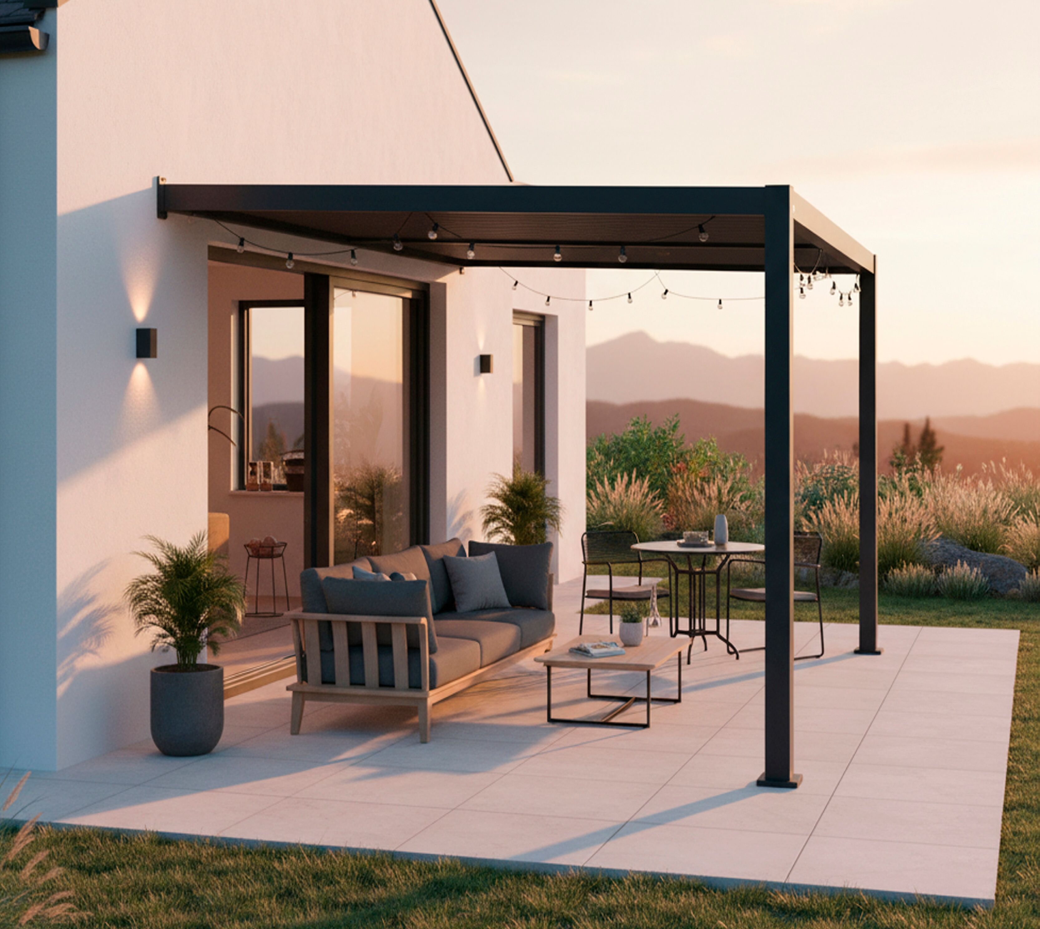 Terrassendach SOJAG "Terrassenüberdachung Hana 1013 Schwarz", schwarz, B:399cm T:305cm, Aluminium, Terrassenüberdachungen, Terrassendach, Mit individuell verstellbaren Lamellen