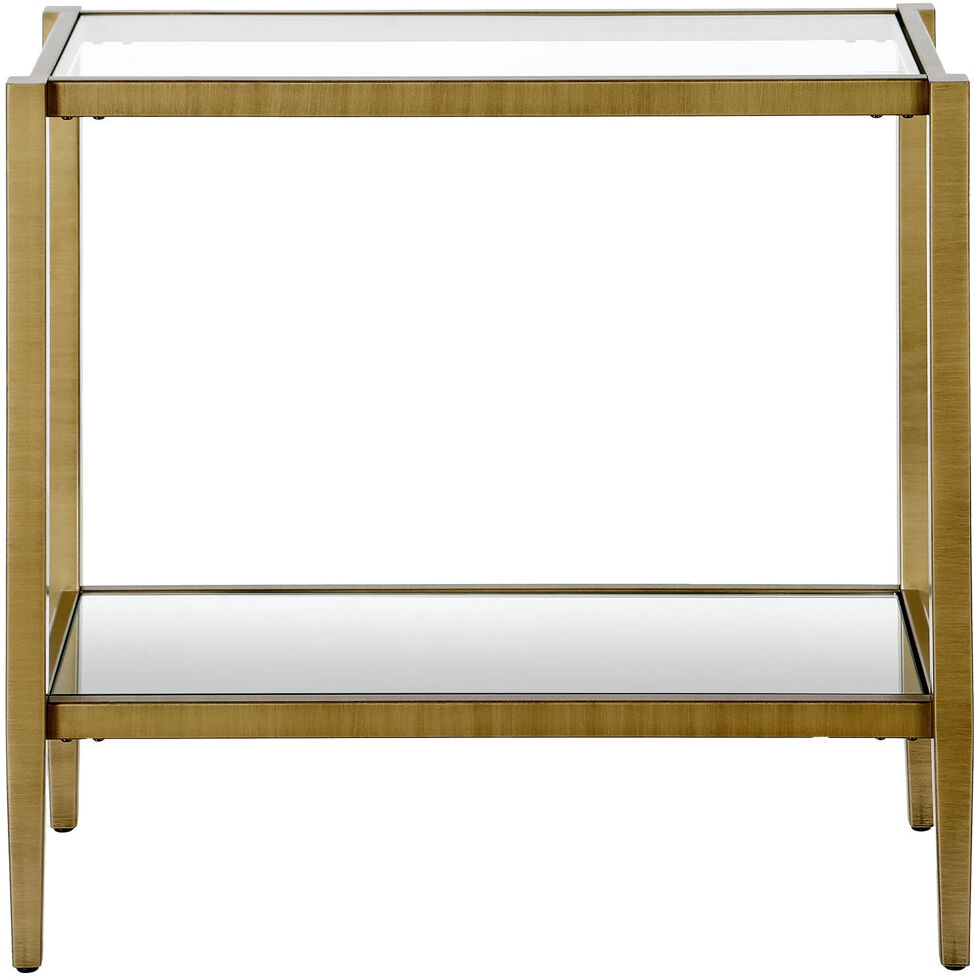 Hudson&Canal Hera Glass Top Four Leg Rectangular Side Table Brass 60.96cm H X 60.96cm W X 25.4cm D