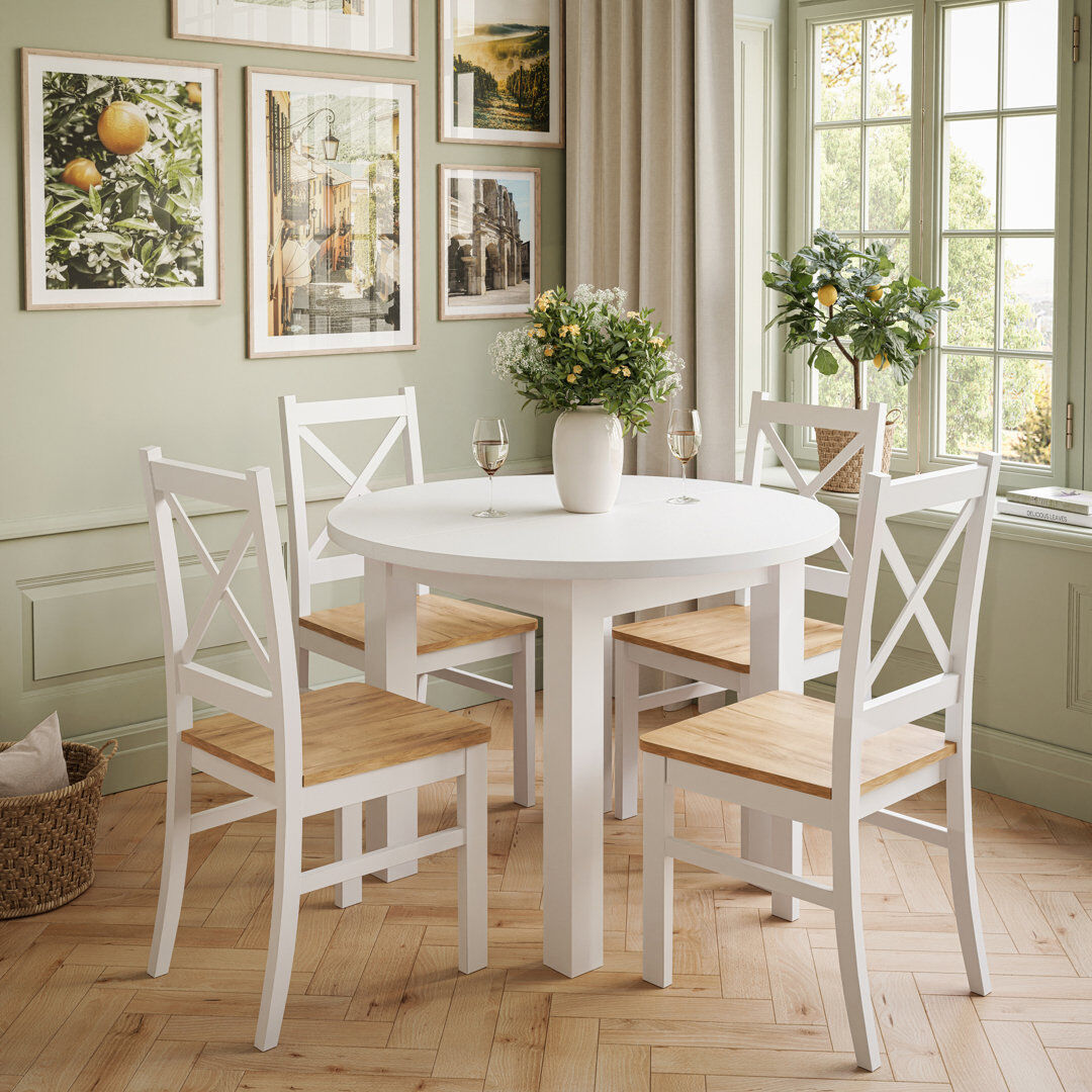 Rebrilliant Dining Set Golden Kraft Oak/ White; White Extendable Dining Table