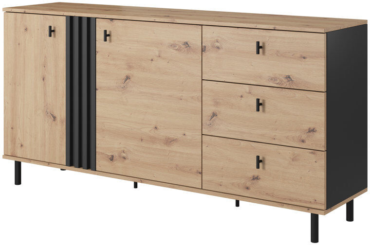 Alpen Home Murakami 165cm Sideboard Oak Artisan/Black 82cm H X 165cm W X 40cm D