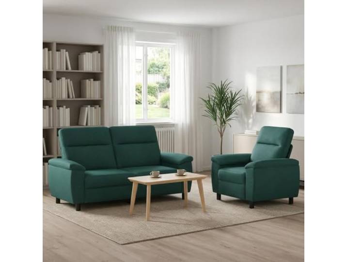 Sofa-Set 2 pcs Dunkelgrün Stoff Metallrahmen,Kissenrücken-Design,Kunststoffbeine,Pflegeleicht,Polyesterbezug,für drinnen
